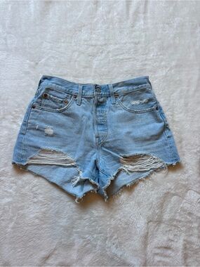 Levi's Light Blue Distressed High-Rise Denim Shorts